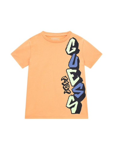 Детска тениска в оранжев цвят и надпис Guess