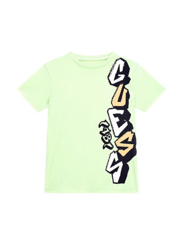Детска тениска в цвят мента и надпис Guess