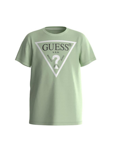 Детска бейсик тениска в зелен цвят с лого Guess