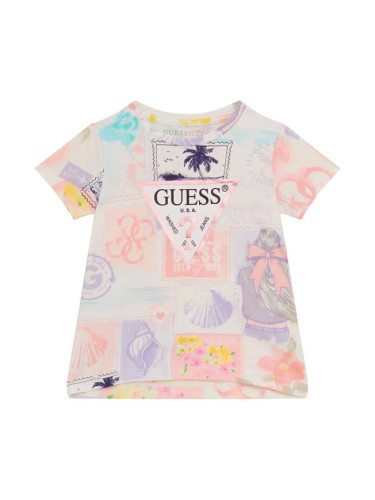 Бебешка блуза в коралов цвят с цветни щампи Guess