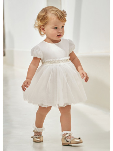 Бебешка рокля с тюл на точки в бял цвят Mayoral