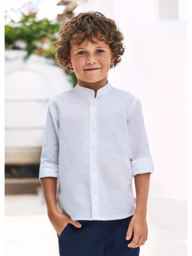 Детска ленена риза с права яка в бял цвят Mayoral