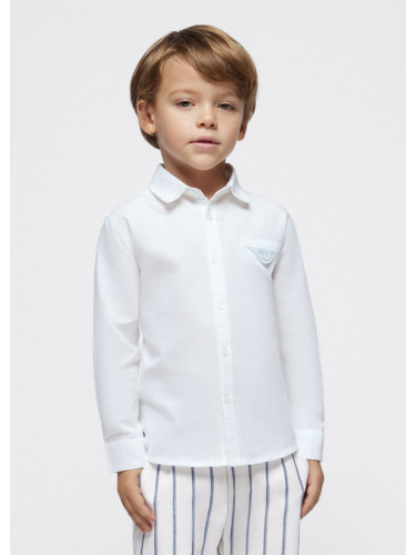 Детска ленена риза с дълъг ръкав в бял цвят Mayoral
