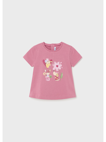 Бебешка тениска с флорален принт в розов цвят Mayoral