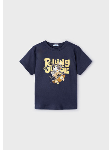 Детска памучна тениска Rolling in the jungle в тъмносин цвят Mayoral