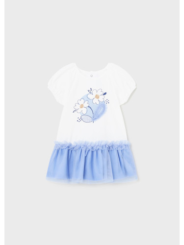 Бебешка трикотажна рокля с тюл в син цвят Mayoral