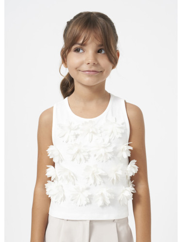 Детски потник в бял цвят с 3D цветя Mayoral
