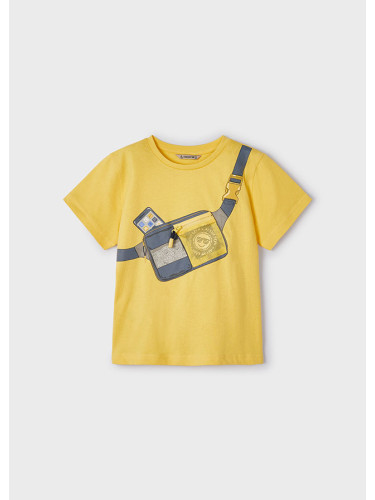 Детска жълта тениска с цветна щампа и джоб Mayoral