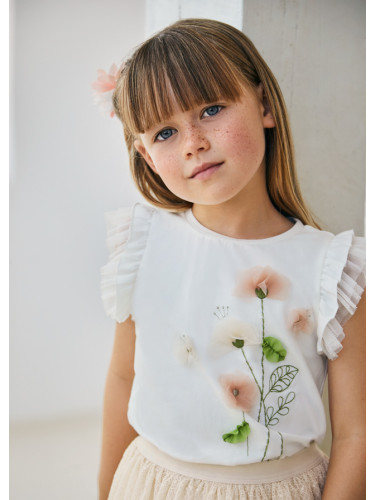 Детска блуза с бродерия и декоративни елементи в светлорозов цвят Mayoral