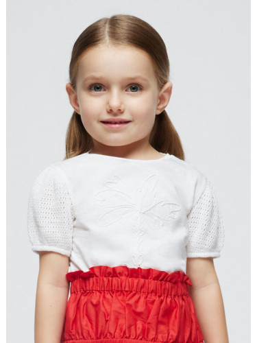 Детска блуза с плетен ръкав в бял цвят Mayoral