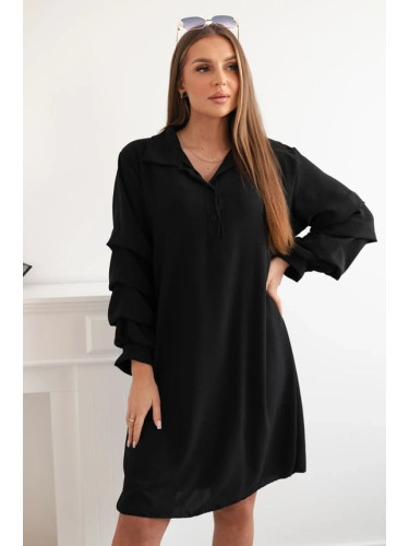 Oversize dress with ruffle sleeves, black