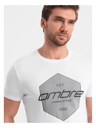 Ombre Men's cotton t-shirt with geometric print and logo - white