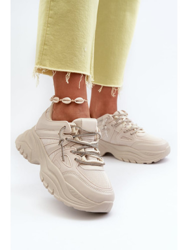 Women's sneakers with a chunky sole with decorative lacing beige Relissa