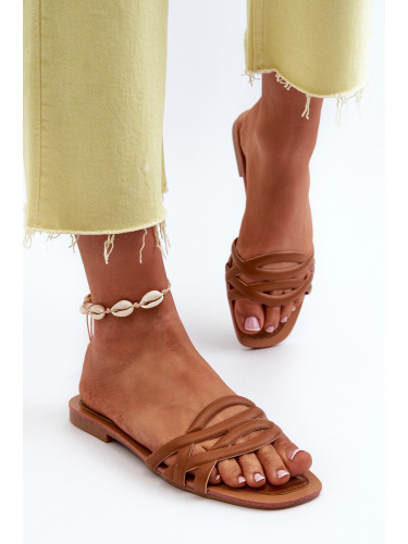 Boto Дамски сандали с плосък ток от еко кожа Кафяви Moldela