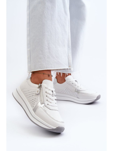 Women's leather sneakers on the White Ligustra platform