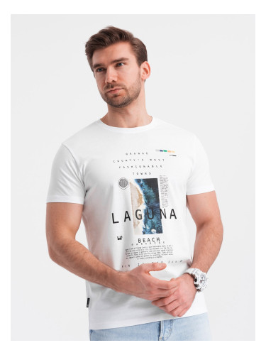 Ombre Men's lagoon print cotton t-shirt - white