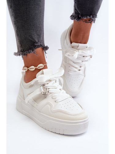 Women's platform sneakers made of eco leather, white moun