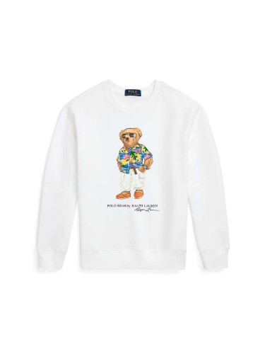 Детски памучен суичър Polo Ralph Lauren в бяло с принт