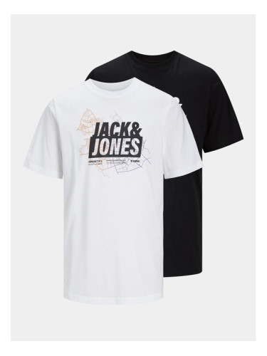 Jack&Jones Комплект 2 тишъртки Map Logo 12260796 Черен Regular Fit