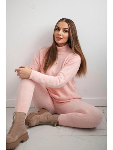 Set of sweater and leggings with alpaca turtleneck, powder pink