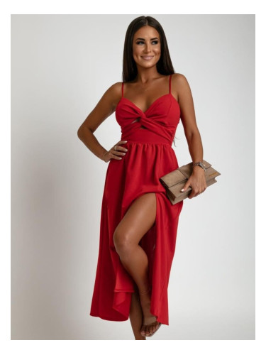 Red summer midi dress with straps