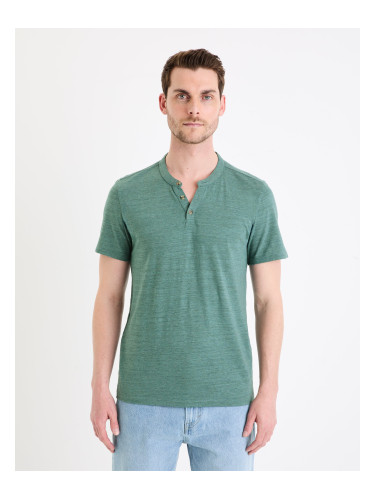 Men's green T-shirt with buttons Celio Cegeti
