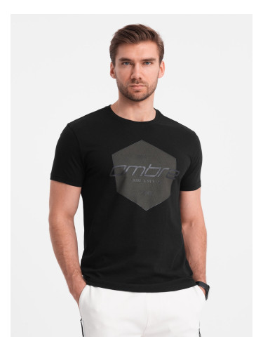 Ombre Men's geometric and logo printed cotton t-shirt - black