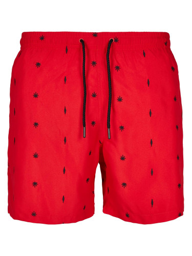 Мъжки червени плувни шорти с бродерия