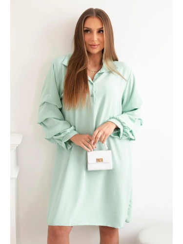 Oversize dress with ruffled sleeves, light mint
