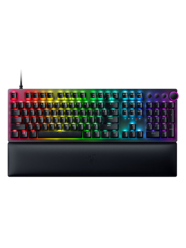 Клавиатура Razer Huntsman V2 (RZ03-03930300-R3M1), гейминг, механична, лилави Clicky Razer суичове, RGB подсветка, черна, USB