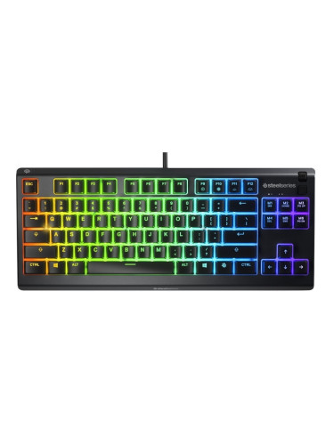 Клавиатура SteelSeries Apex 3 TKL, гейминг, 8-zone RGB подсветка, магнитна подложка, IP32 водоустойчива, US подредба, черна, USB