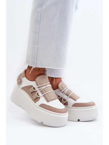 Zazoo 1833 Дамски кожени маратонки на масивна подметка в бяло