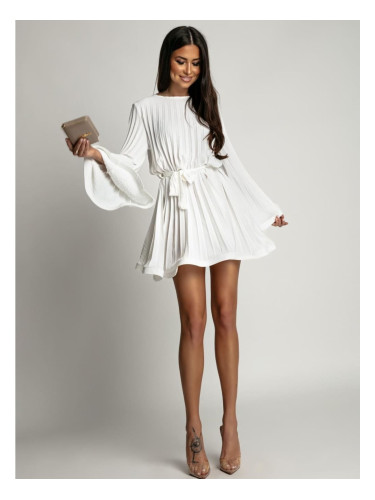 Pleated dress with wide sleeves, white