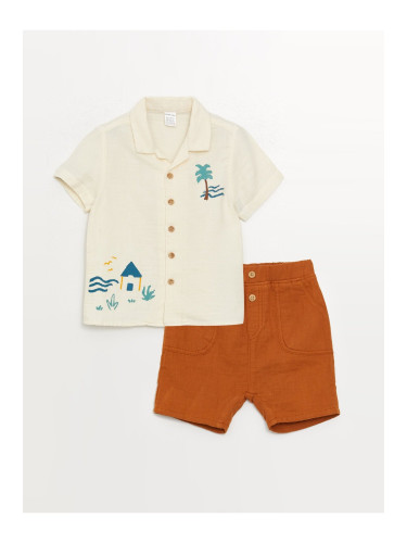 LC Waikiki Patterned Short Sleeve Baby Boy Shirt and Shorts 2-Set