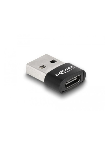 Адаптер Delock, USB 2.0, USB Type-A мъжко - USB Type-C женско, Черен