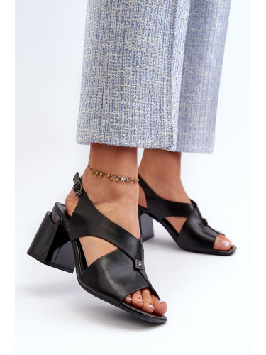 Elegant women's high-heeled sandals, eco leather, black Asellesa