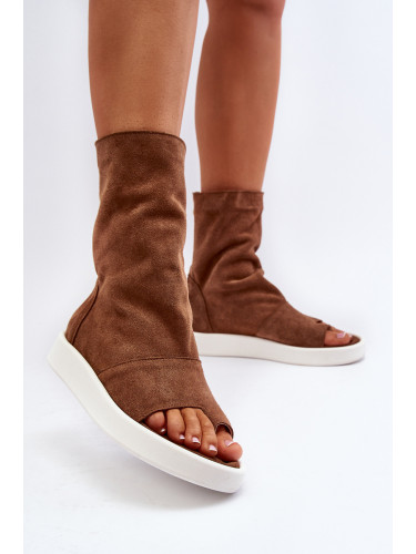 Кафяви дамски велурени сандали с горна част Zazoo 3441