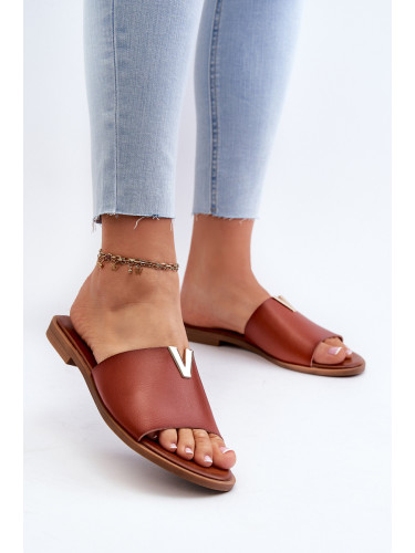 EVENTO Дамски чехли с плосък ток от еко кожа Кафяв Maliha