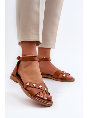 Zazoo women's flat leather sandals, brown
