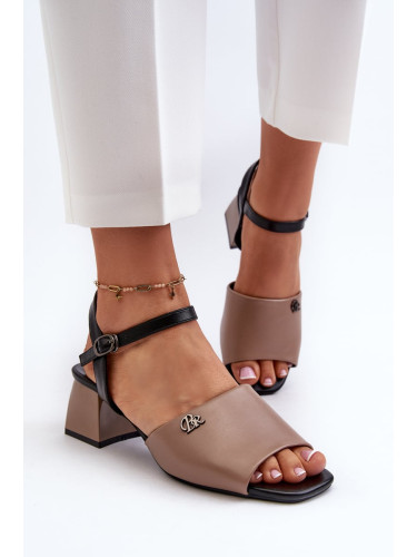 Elegant women's sandals made of eco-leather on the block, beige Vattima