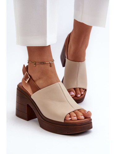 Beige women's sandals made of eco leather with massive heels and platform Beige Meeyah