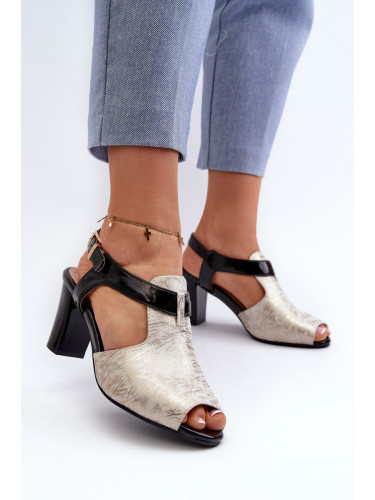 Boto Дамски сандали с ток от еко кожа в златисто-черно Queenmarie