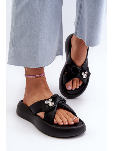 Women's leather platform slippers Black GOE