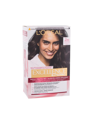 L'Oréal Paris Excellence Creme Triple Protection Боя за коса за жени 48 ml Нюанс 200 Black-Brown увредена кутия