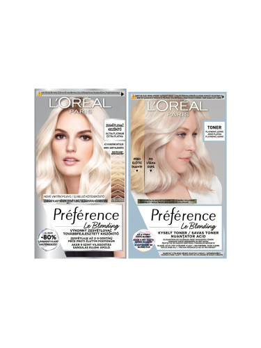 Пакет с отстъпка Боя за коса L'Oréal Paris Préférence Les Blondissimes + Боя за коса L'Oréal Paris Préférence Le Blonding Toner