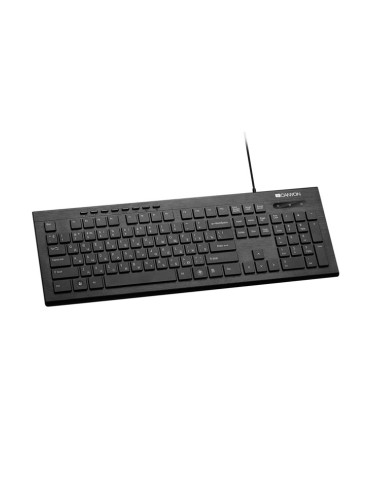Клавиатура Canyon CNS-HKB2-BG, нископрофилни клавиши, мултимедийни бутони, LED странична подсветка, черна, USB