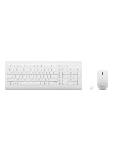 Комплект клавиатура и мишка Lenovo 510, безжични, оптична мишка (1200 dpi), USB, 2.4 GHz, бял