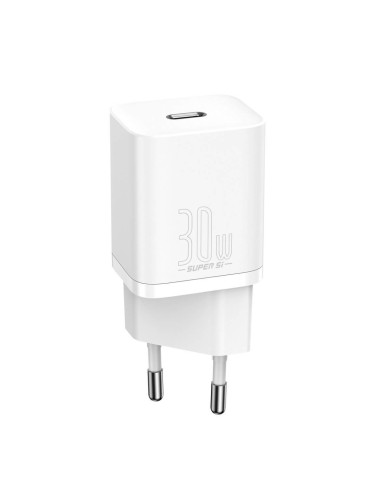 Зарядно устройство Baseus Super Si, от контакт към USB C(ж), 30W, бяло