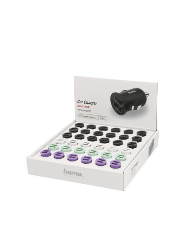 Зарядно за кола HAMA, 2 x USB, 2.4 A, Различни цветове