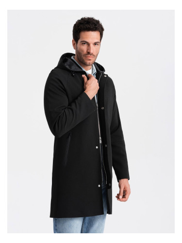 Ombre Men's hooded coat in fine pinstripe - black